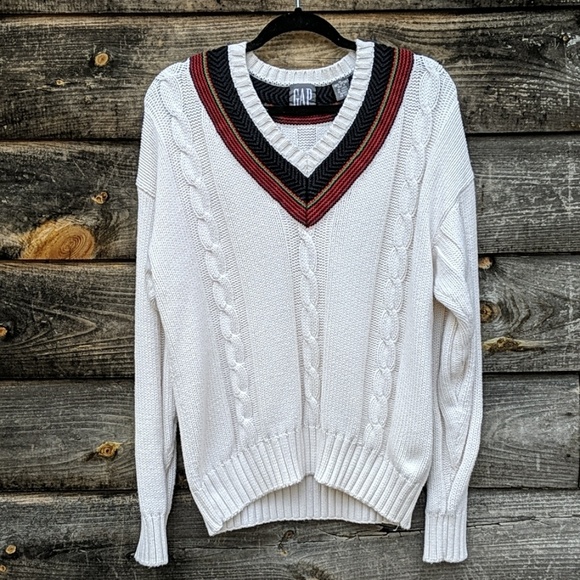 Vintage Gap V Neck Cable Knit Sweater 